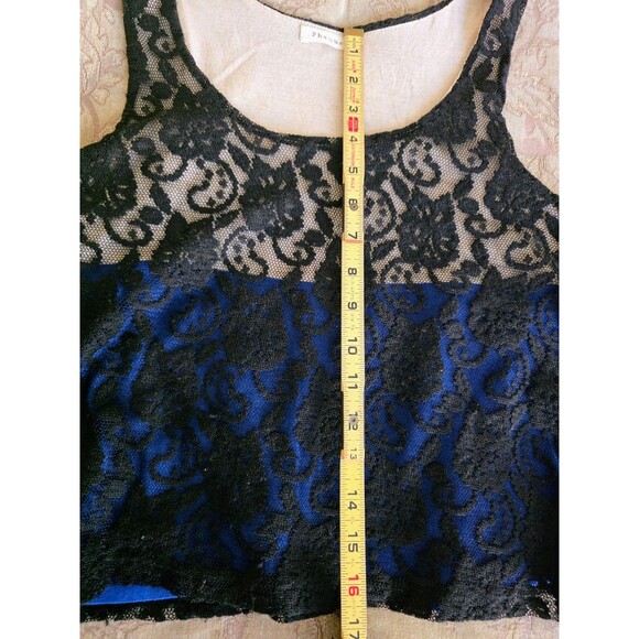 Phanuel Sleeveless Lace Overlay Top Black Nude Blue Layered Tank Small - Picture 5 of 6